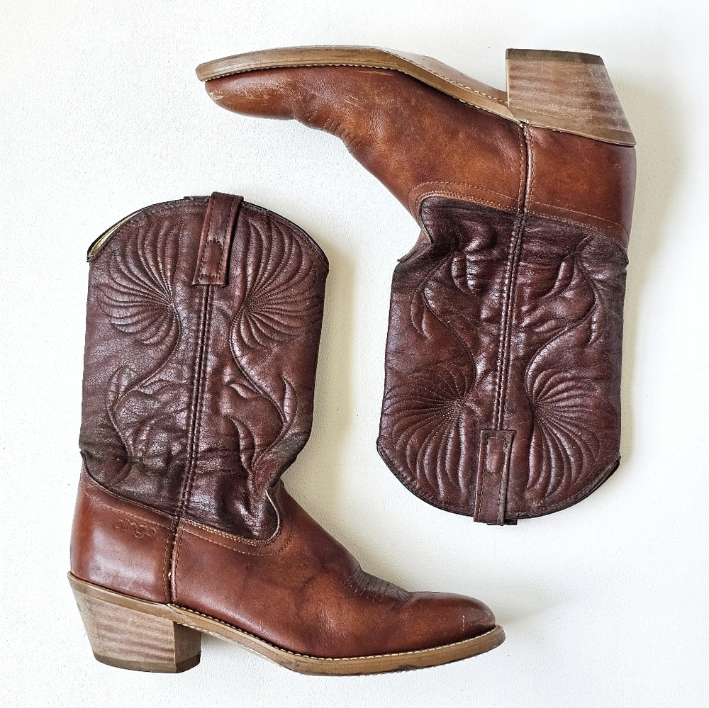 Vintage Dingo Western Cowboy Rodeo Boots Brown Leather USA Made Size 11D
